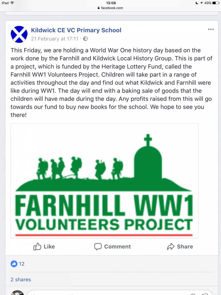 Kildwick School WW1 Study Day - Facebook post