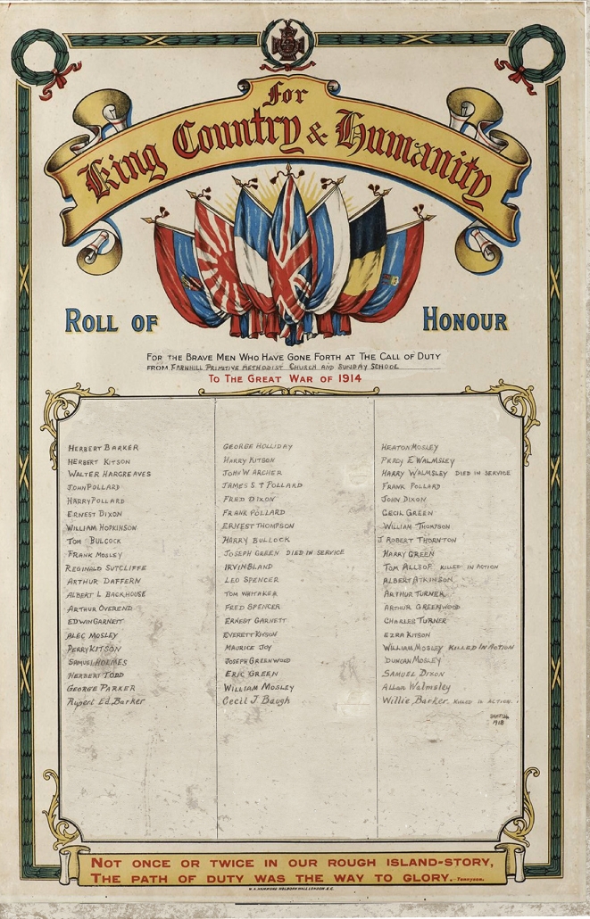 Farnhill Methodist WW1 Roll of Honour - detail