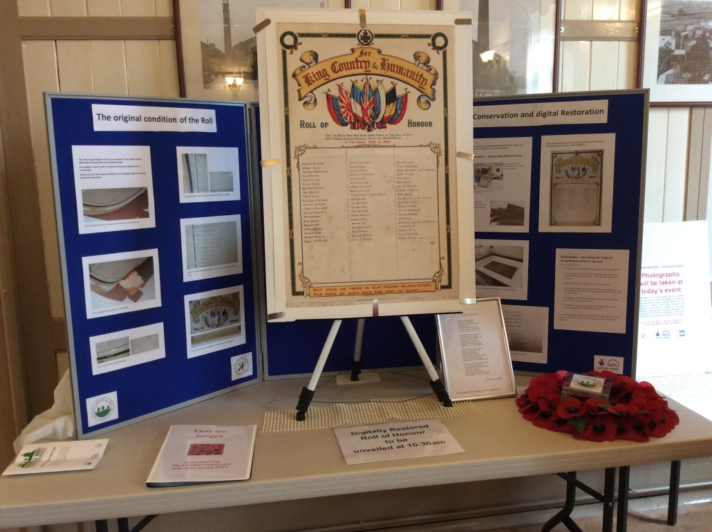 Farnhill Methodist WW1 Roll of Honour - on display